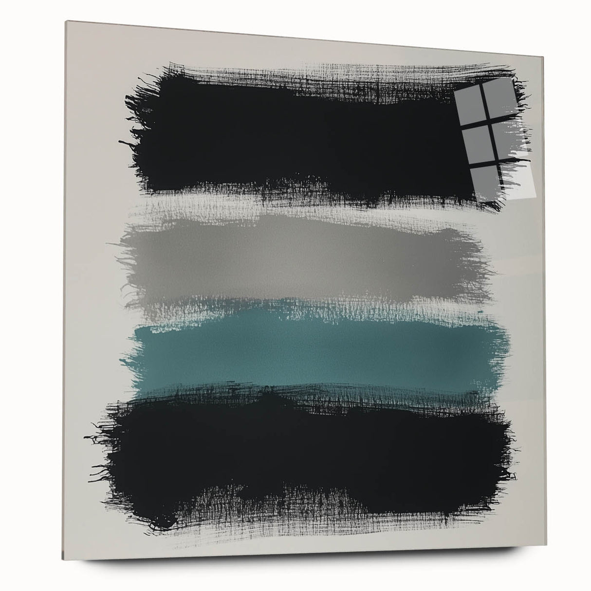 Minimalist Abstract Wall Art – Black, Teal & Gray Brushstrokes