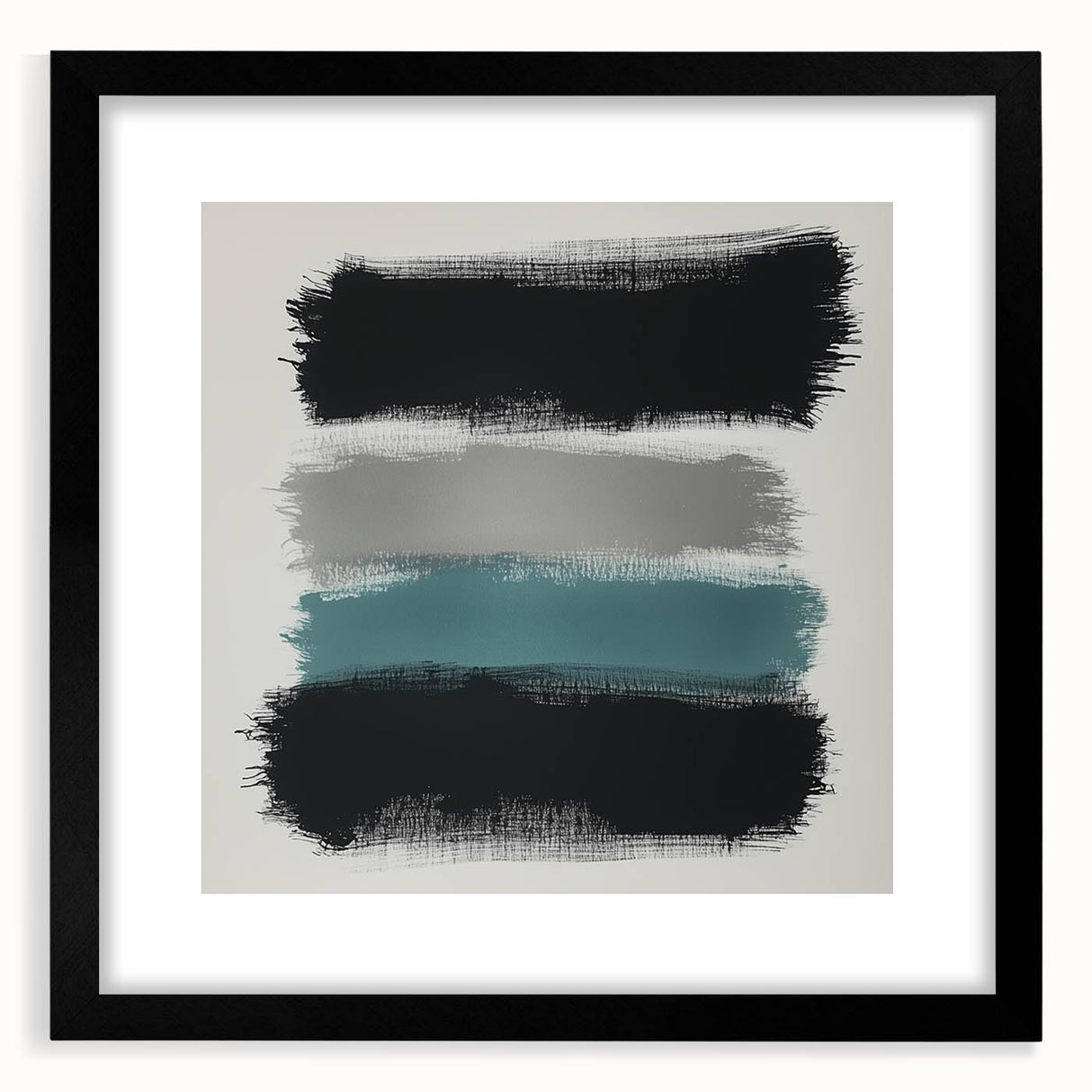 Minimalist Abstract Wall Art – Black, Teal & Gray Brushstrokes