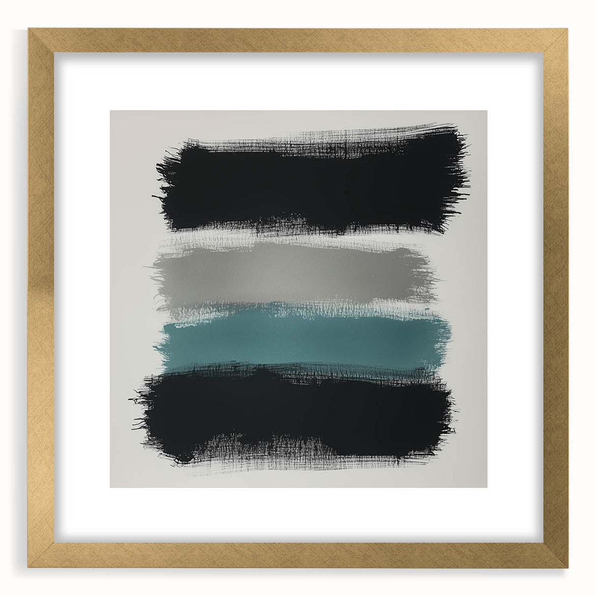 Minimalist Abstract Wall Art – Black, Teal & Gray Brushstrokes