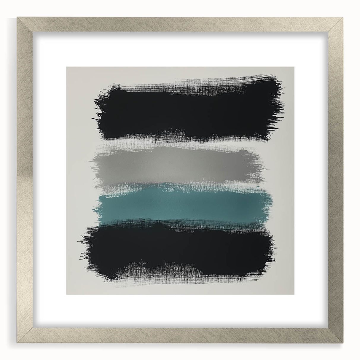 Minimalist Abstract Wall Art – Black, Teal & Gray Brushstrokes