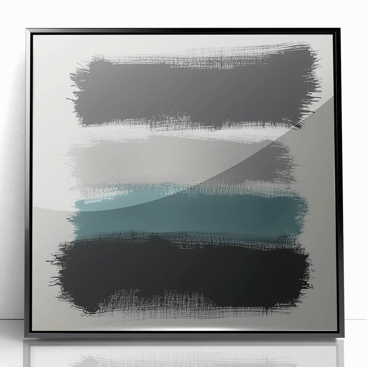 Minimalist Abstract Wall Art – Black, Teal & Gray Brushstrokes