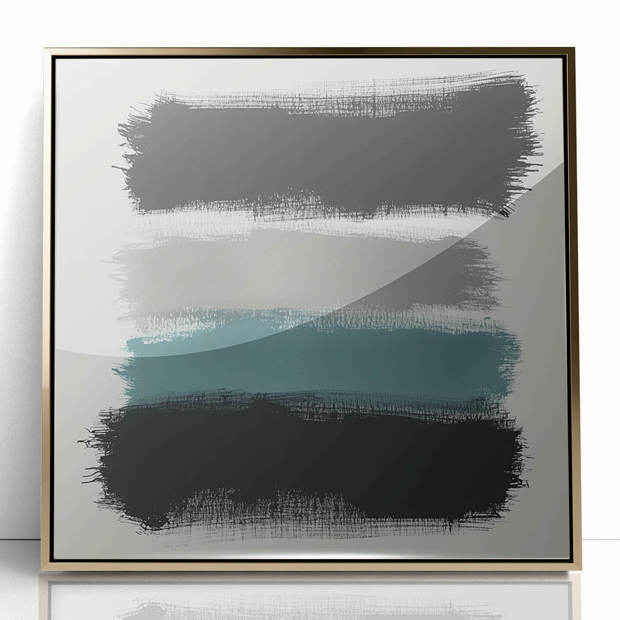 Minimalist Abstract Wall Art – Black, Teal & Gray Brushstrokes