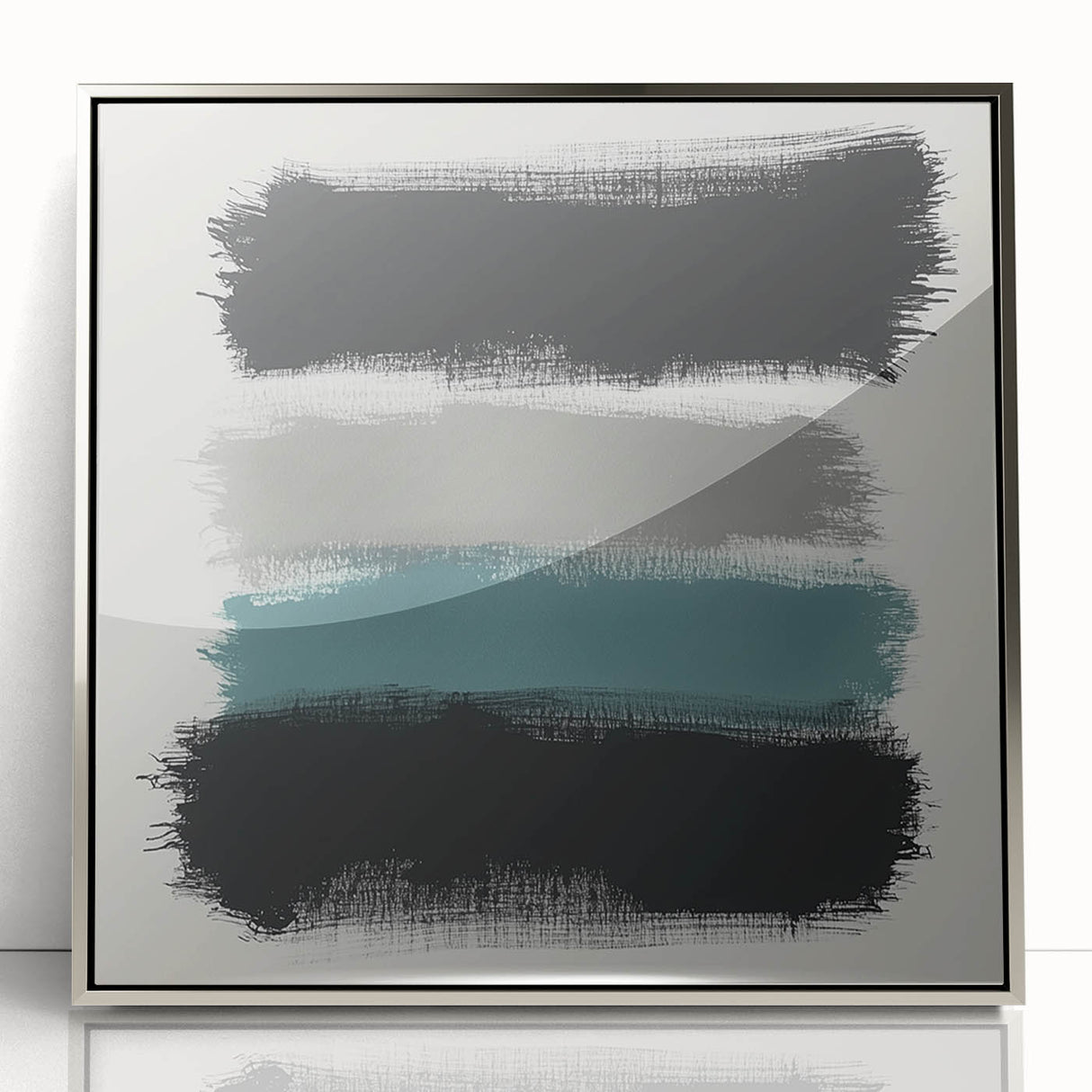 Minimalist Abstract Wall Art – Black, Teal & Gray Brushstrokes
