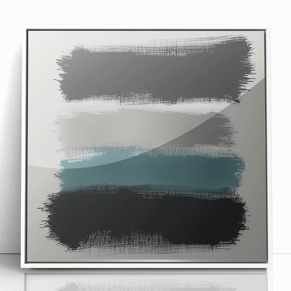 Minimalist Abstract Wall Art – Black, Teal & Gray Brushstrokes