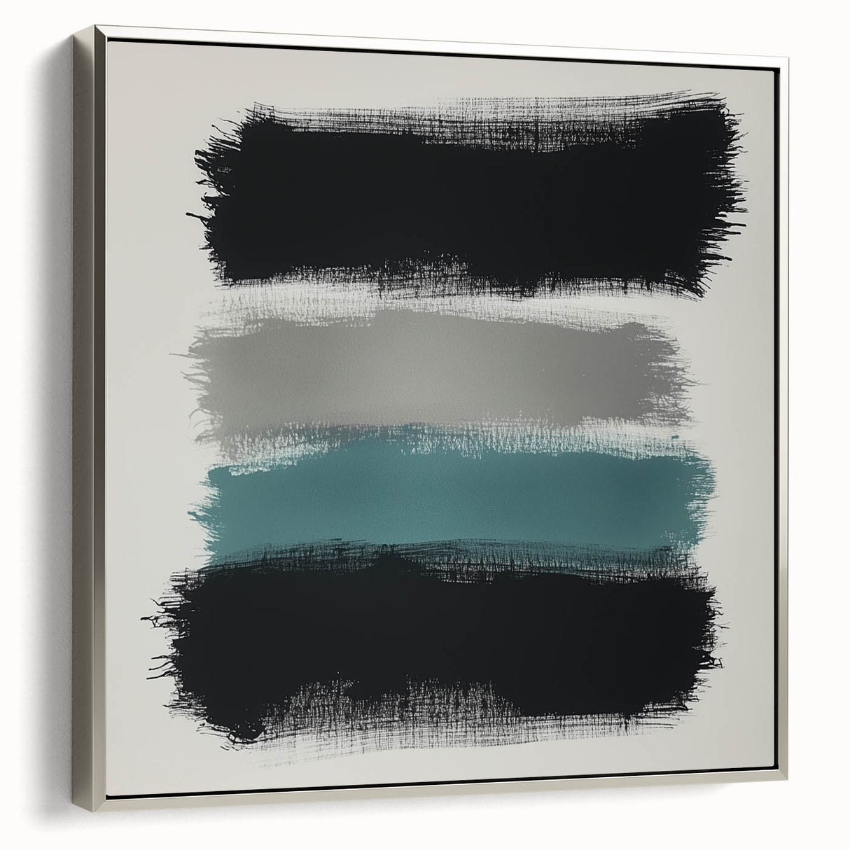Minimalist Abstract Wall Art – Black, Teal & Gray Brushstrokes