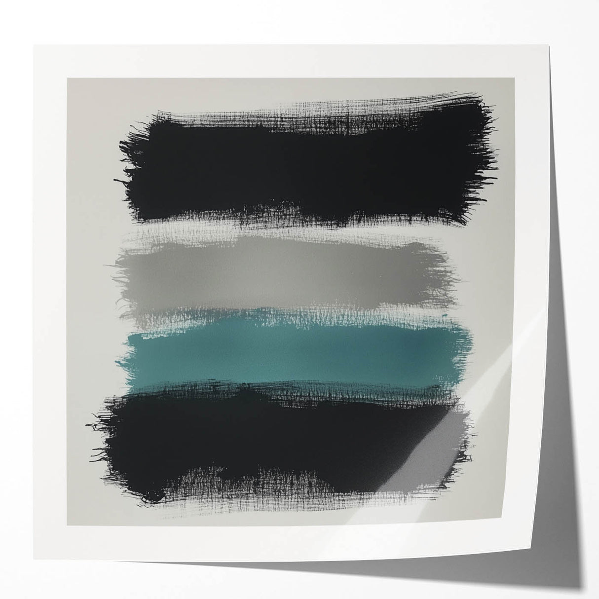 Minimalist Abstract Wall Art – Black, Teal & Gray Brushstrokes