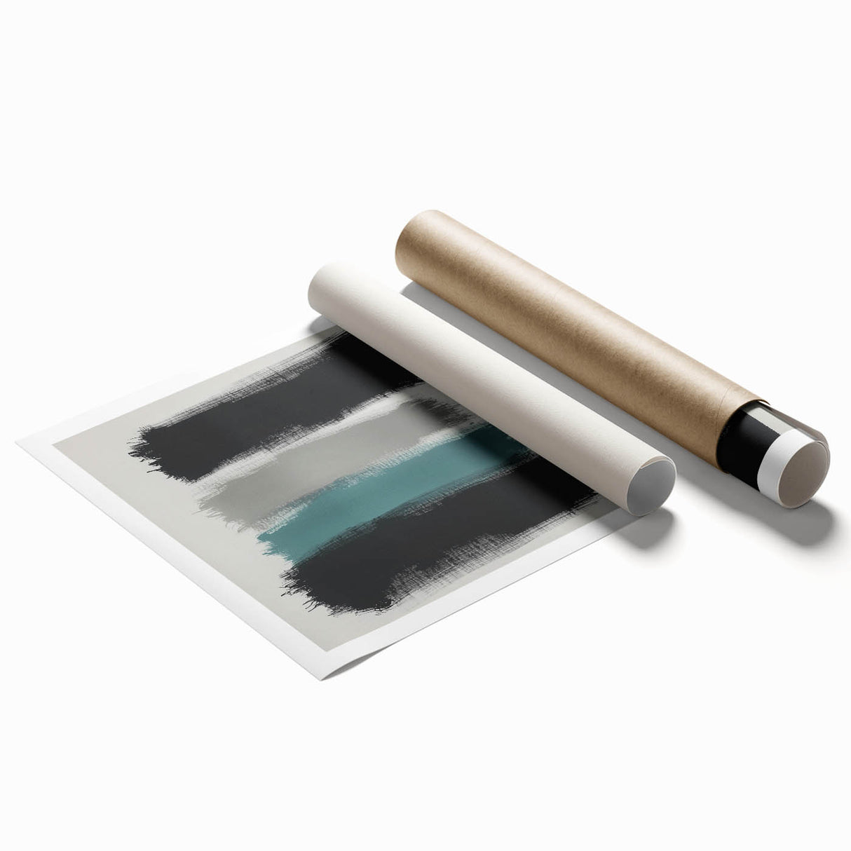 Minimalist Abstract Wall Art – Black, Teal & Gray Brushstrokes