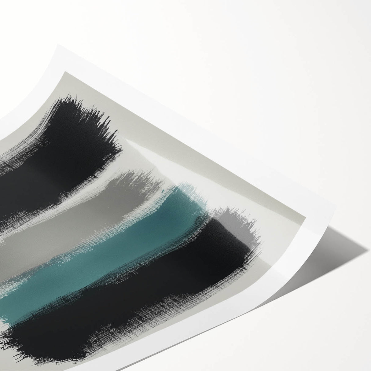 Minimalist Abstract Wall Art – Black, Teal & Gray Brushstrokes