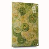 Acrylic print of large abstract wall art featuring assorted fruits in vibrant colors.