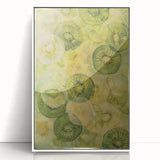 Art deco style poster featuring an array of fruits in vibrant colors on a white acrylic framed print.