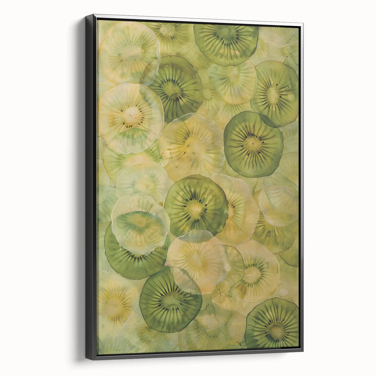 Black and white framed canvas featuring a vintage poster-style landscape with various fruits, ideal for bedroom wall art.