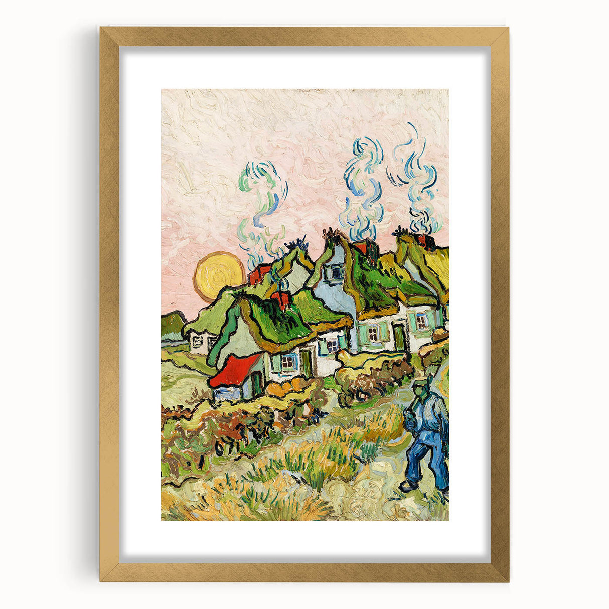 Impressionist Village Scene Wall Art - Van Gogh's Houses and Figure Print