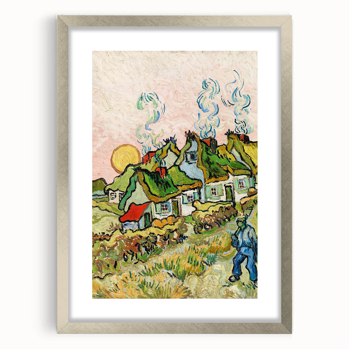 Impressionist Village Scene Wall Art - Van Gogh's Houses and Figure Print