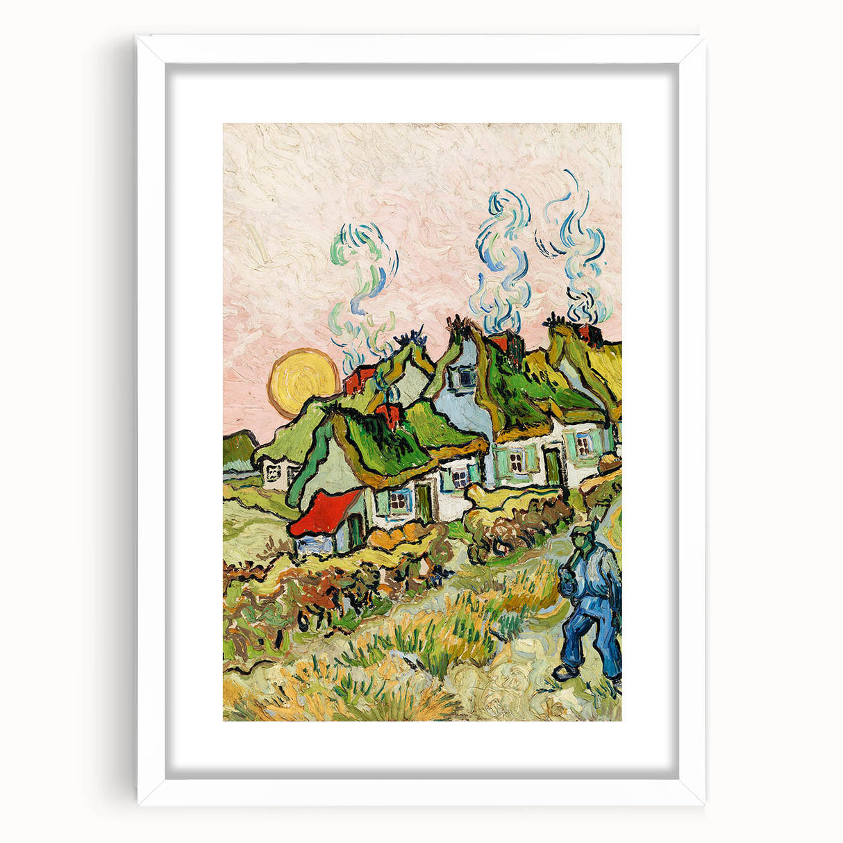 Impressionist Village Scene Wall Art - Van Gogh's Houses and Figure Print