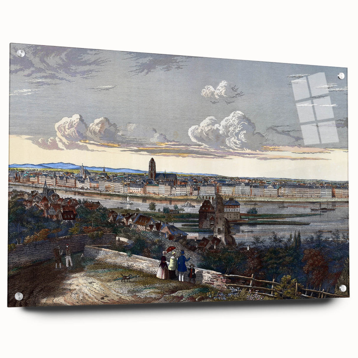 Detailed Realism Art Print of Historic Cityscape View from Sachsenhausen