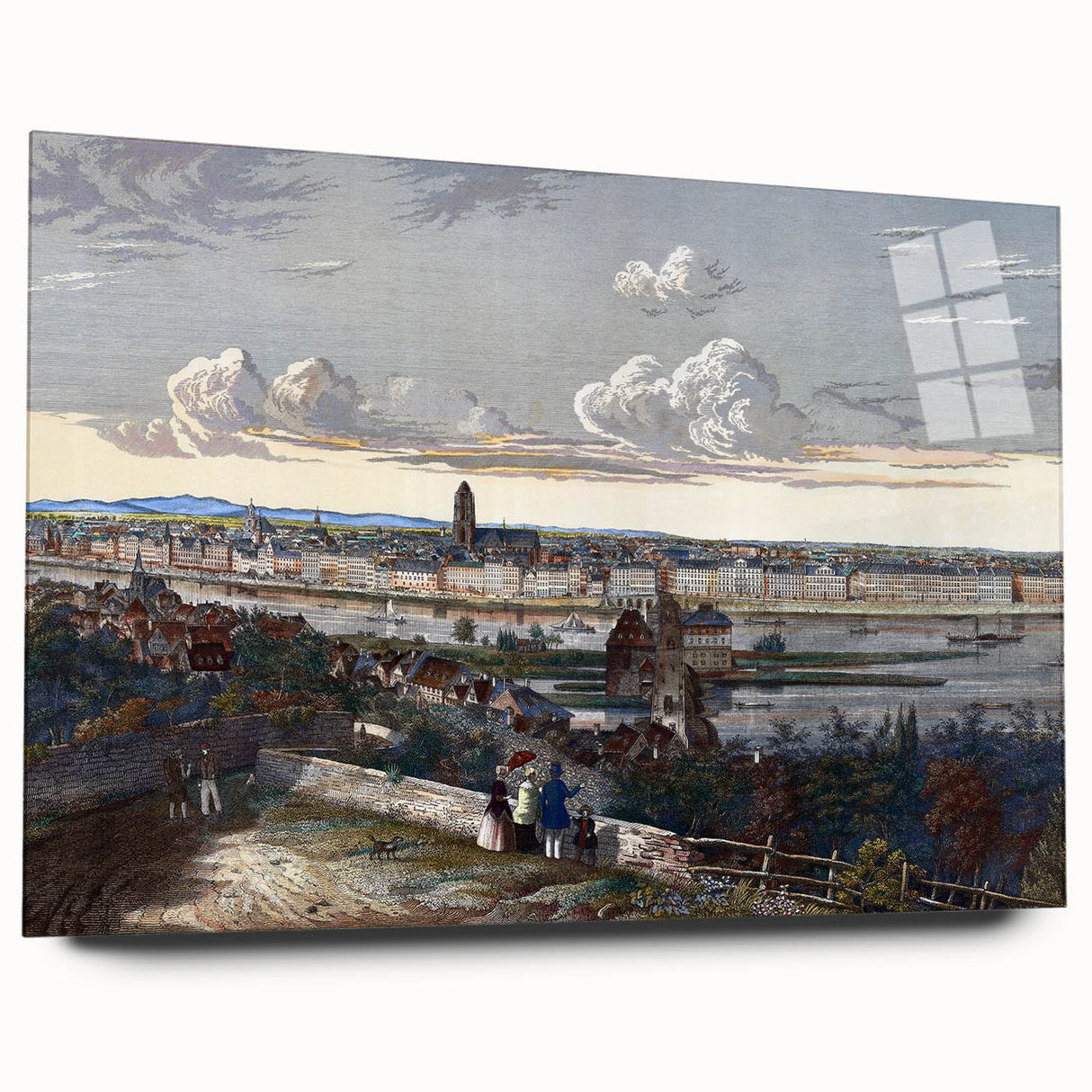 Detailed Realism Art Print of Historic Cityscape View from Sachsenhausen