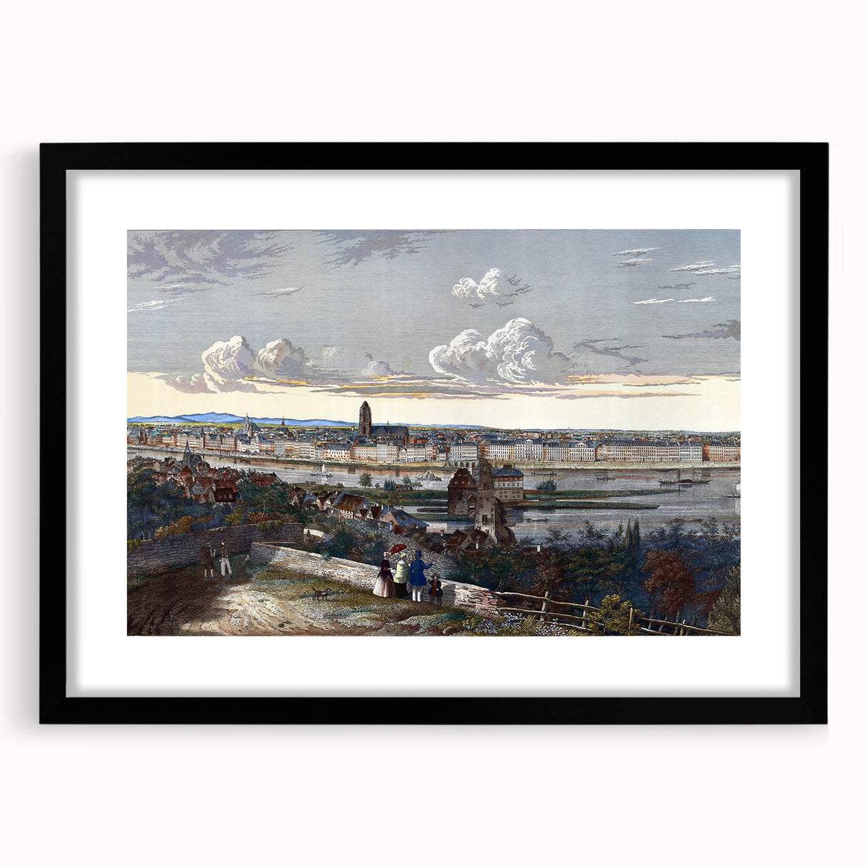 Detailed Realism Art Print of Historic Cityscape View from Sachsenhausen