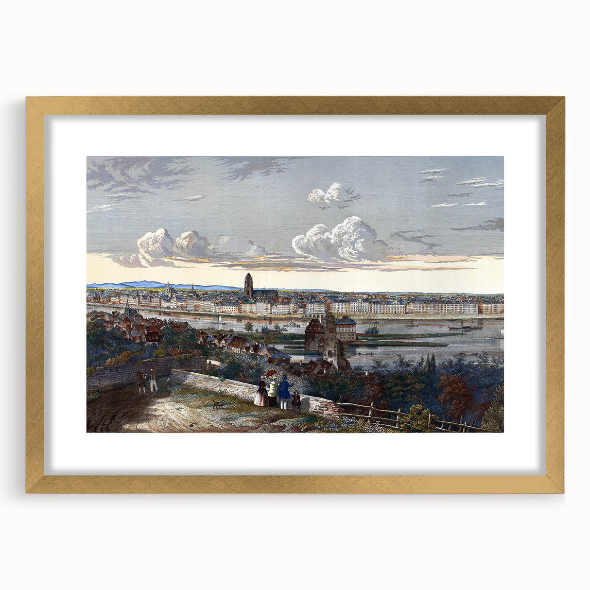 Detailed Realism Art Print of Historic Cityscape View from Sachsenhausen