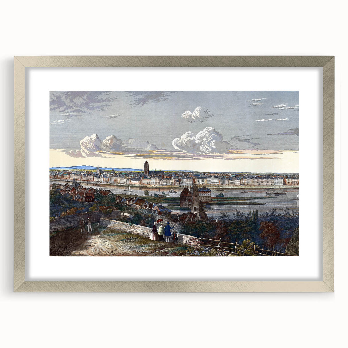 Detailed Realism Art Print of Historic Cityscape View from Sachsenhausen