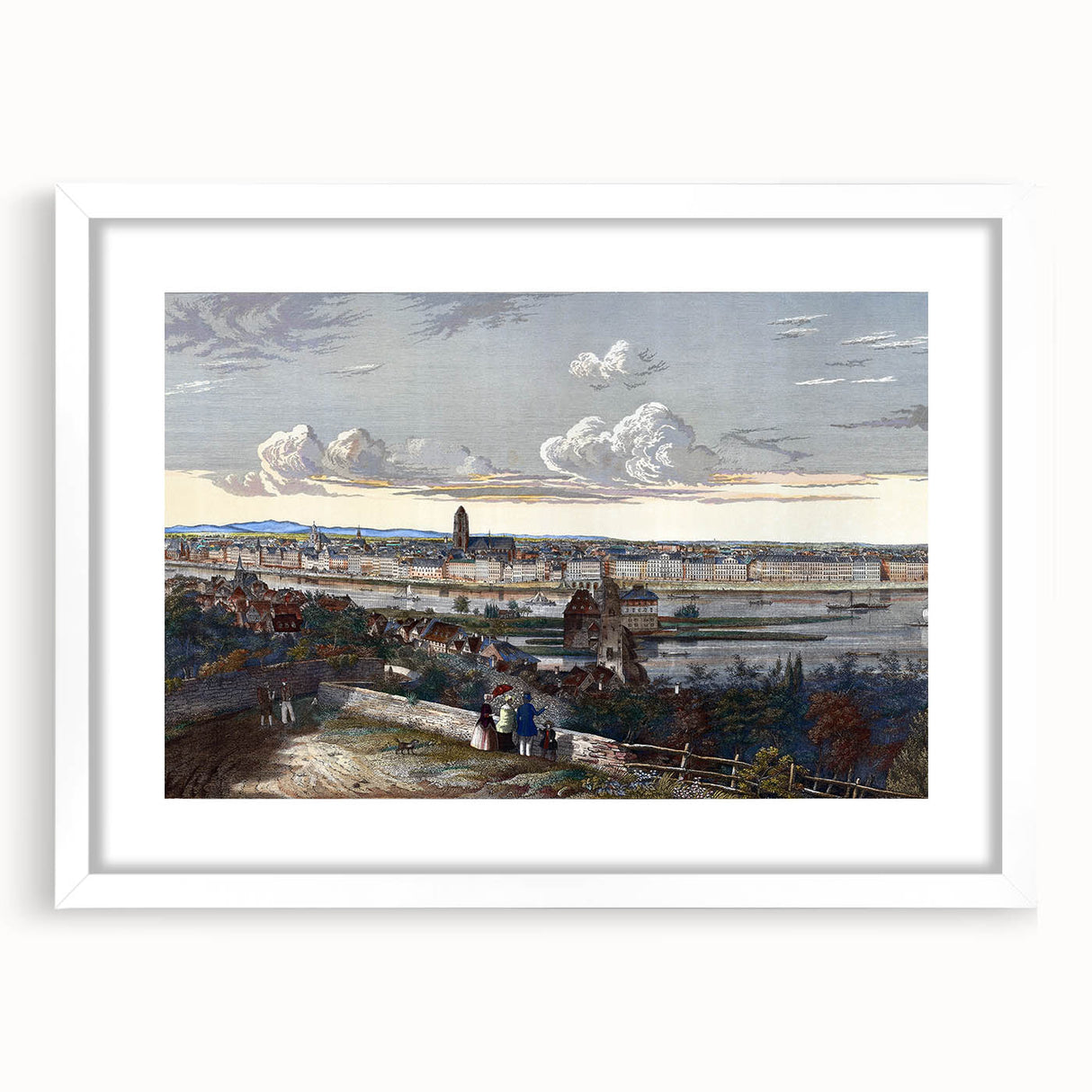 Detailed Realism Art Print of Historic Cityscape View from Sachsenhausen