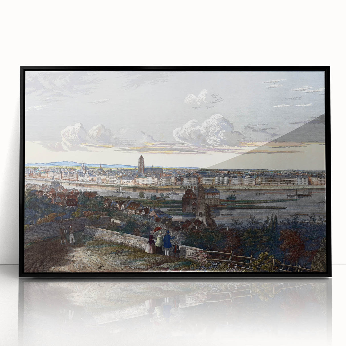 Detailed Realism Art Print of Historic Cityscape View from Sachsenhausen