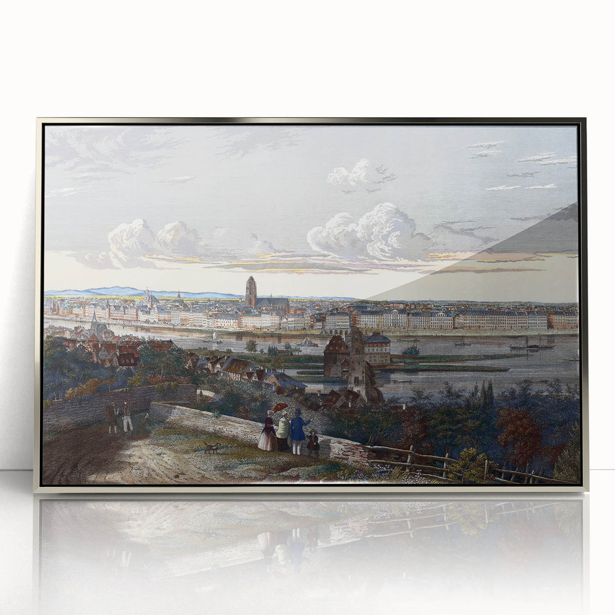 Detailed Realism Art Print of Historic Cityscape View from Sachsenhausen