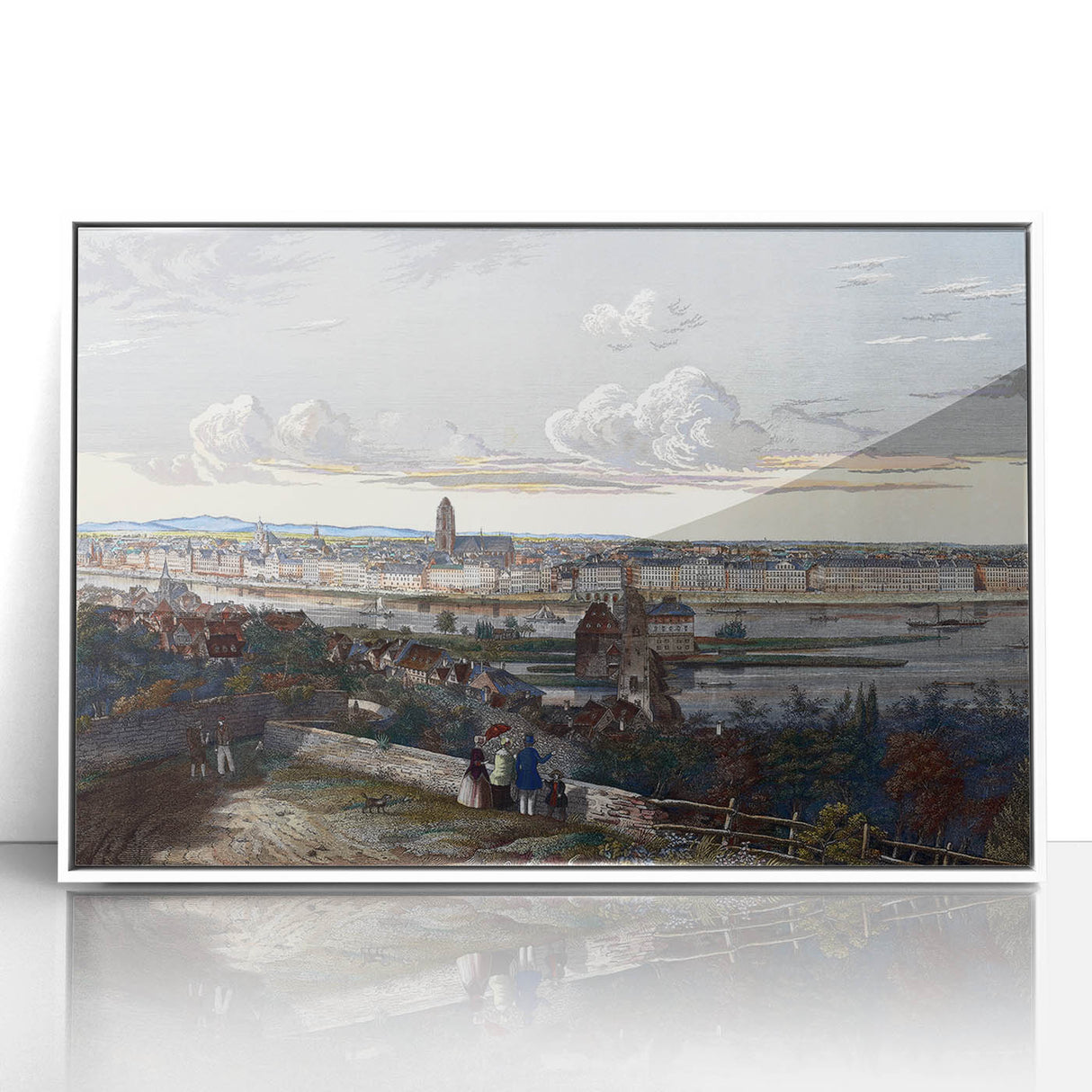 Detailed Realism Art Print of Historic Cityscape View from Sachsenhausen