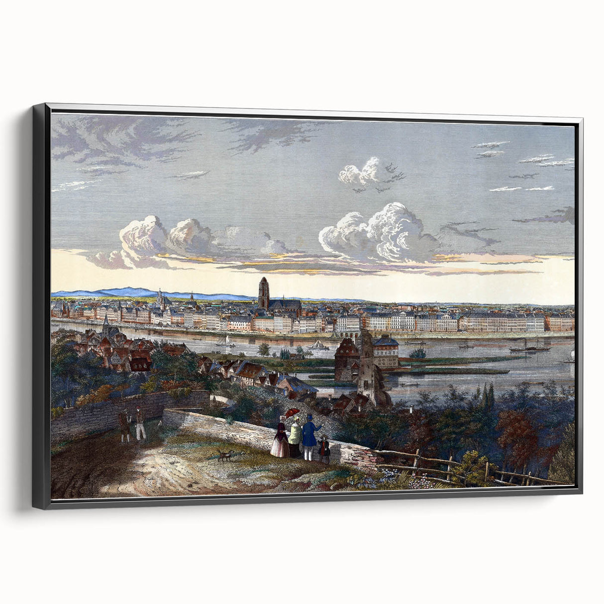 Detailed Realism Art Print of Historic Cityscape View from Sachsenhausen