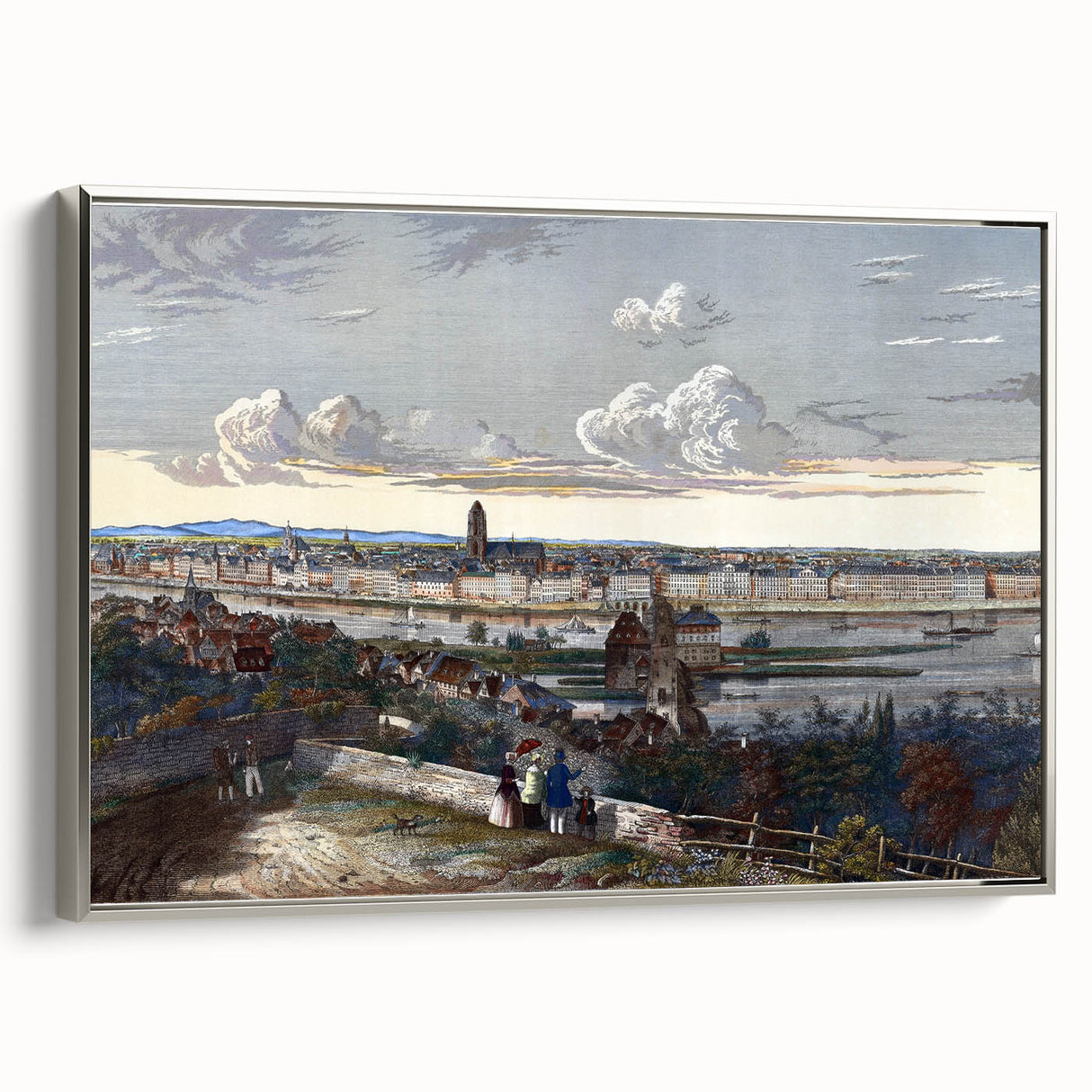 Detailed Realism Art Print of Historic Cityscape View from Sachsenhausen