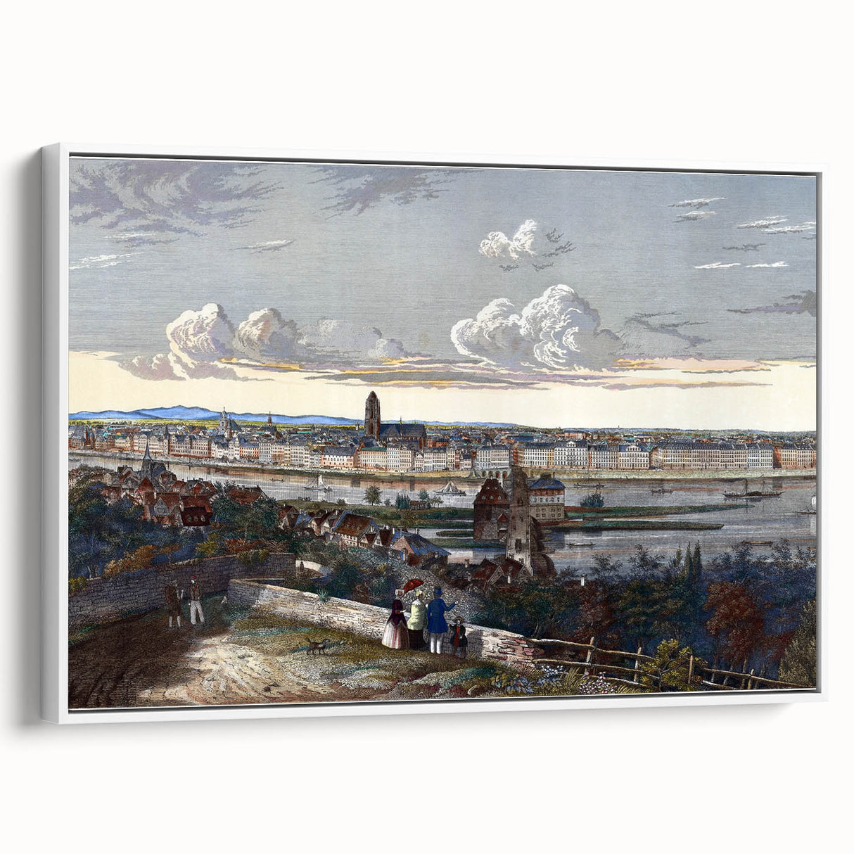 Detailed Realism Art Print of Historic Cityscape View from Sachsenhausen