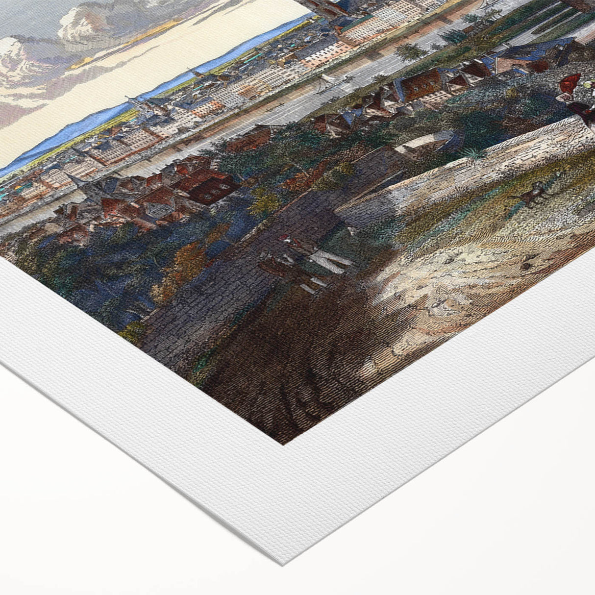 Detailed Realism Art Print of Historic Cityscape View from Sachsenhausen