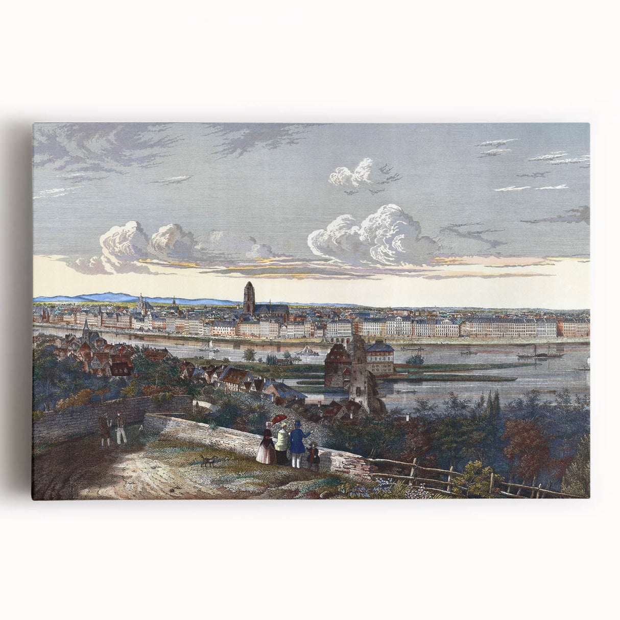 Detailed Realism Art Print of Historic Cityscape View from Sachsenhausen