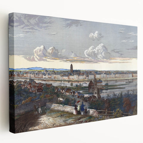 Detailed Realism Art Print of Historic Cityscape View from Sachsenhausen