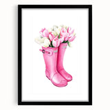 Charming Pink Boots with Flowers Wall Art - Girls Room Decor