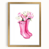 Charming Pink Boots with Flowers Wall Art - Girls Room Decor