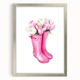 Charming Pink Boots with Flowers Wall Art - Girls Room Decor