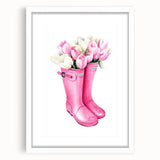 Charming Pink Boots with Flowers Wall Art - Girls Room Decor
