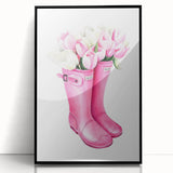 Charming Pink Boots with Flowers Wall Art - Girls Room Decor