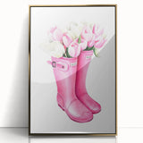Charming Pink Boots with Flowers Wall Art - Girls Room Decor