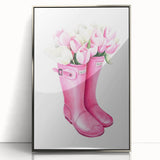 Charming Pink Boots with Flowers Wall Art - Girls Room Decor