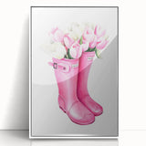 Charming Pink Boots with Flowers Wall Art - Girls Room Decor