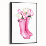 Charming Pink Boots with Flowers Wall Art - Girls Room Decor