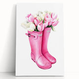 Charming Pink Boots with Flowers Wall Art - Girls Room Decor
