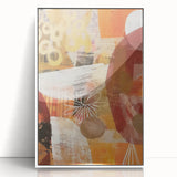 Art deco poster featuring a stylized autumn scene in orange and brown hues, framed acrylic, ideal for nursery wall art.