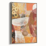 Framed canvas of a vintage-style landscape painting featuring autumn trees in vibrant orange and red tones.