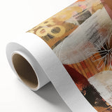 Art Deco poster featuring autumnal trees in warm orange and yellow tones on a rolled canvas, ideal for nursery wall art.