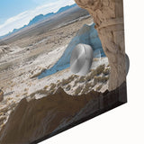 Close-up view of an abstract acrylic glass artwork depicting vibrant landscapes and caves, showcasing intricate details and rich colors, ideal for modern decor.