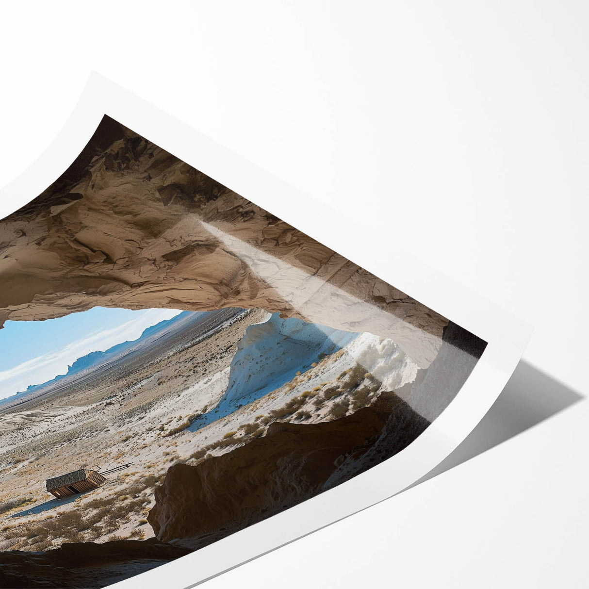 Rolled canvas print showcasing a vibrant landscape with intricate cave formations, designed for art enthusiasts, packaged securely in a protective cardboard tube. Perfect for home decor.