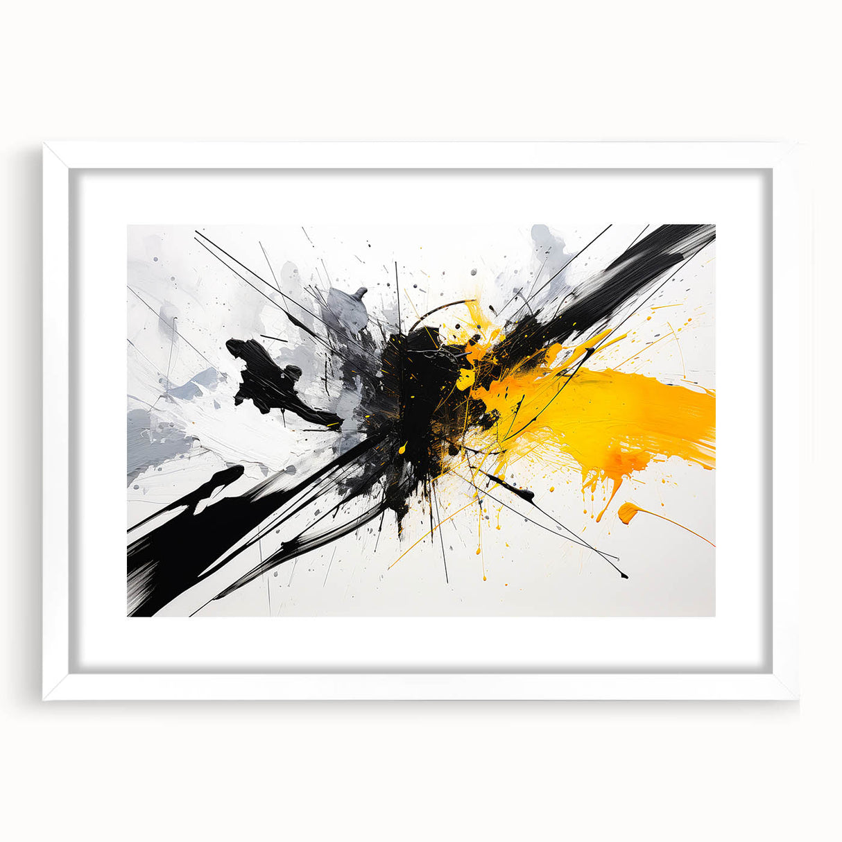 Modern Black - Gray and Yellow Abstract Bedroom Wall Art