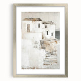 Abstract architectural wall art framed in silver, showcasing geometric patterns and soft colors, perfect for modern home decor. Ideal for enhancing contemporary interiors.